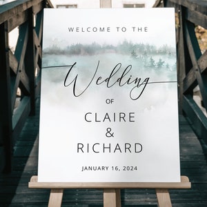 WINTER | Hochzeit Willkommen Zeichen Vorlage Druckbare, Frost See & Schnee, Porträt, Sofort Download