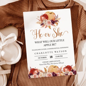 APFEL | Gender Reveal Einladung Vorlage, Herbst Einladen, INSTANT DOWNLOAD