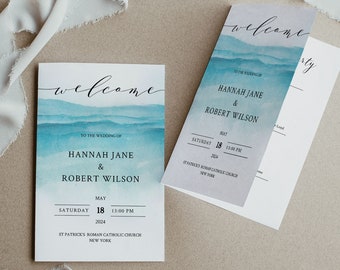 BEACH | Wedding Program Booklet, Printable Template, Folded, Digital Download