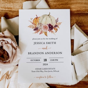PUMPKIN | Wedding Invitation Template Printable, Fall, INSTANT DOWNLOAD