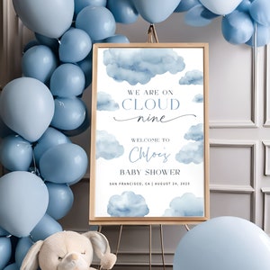 AUF WOLKE NEUN | Baby Shower Willkommen Schild Vorlage, Dusty Blau, Wir Sind Auf Wolke 9, Moderne Brautparty, Baby Junge, Digitaler Download
