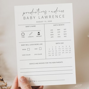 MINIMALISTE | Modèle de carte prédictions et conseils pour baby shower, jeu de baby shower, jeu de douche modifiable, imprimable, moderne, téléchargement numérique