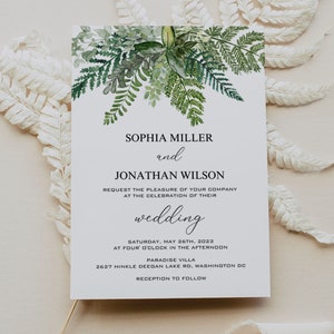 FERN | Wedding Invitation, Printable Template, Forest Greenery, Digital Download