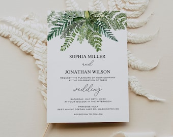 FERN / Invitación de boda, Plantilla imprimible, Vegetación forestal, Descarga digital