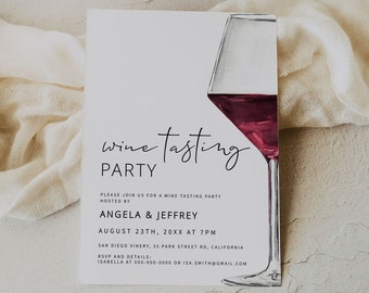 WEIN | Verkostung Party Einladung Vorlage, bedruckbar, Sip Sip Hooray, für Männer und Frauen, moderne minimalistische einladen, digitaler Download