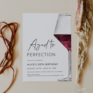 VINO / Modello di invito di compleanno, stampabile, invecchiato alla perfezione, per uomini e donne, invito minimalista moderno, download digitale