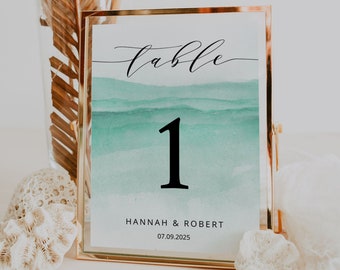 MINT BEACH | Wedding Table Numbers Template, Printable, Digital Download