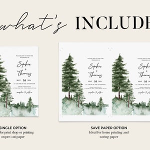 PINE TREE | Wedding Invitation Template With Photo, Printable, Green ...