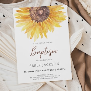 TOURNESOL | Modèle d'invitation de baptême, automne rustique, téléchargement immédiat
