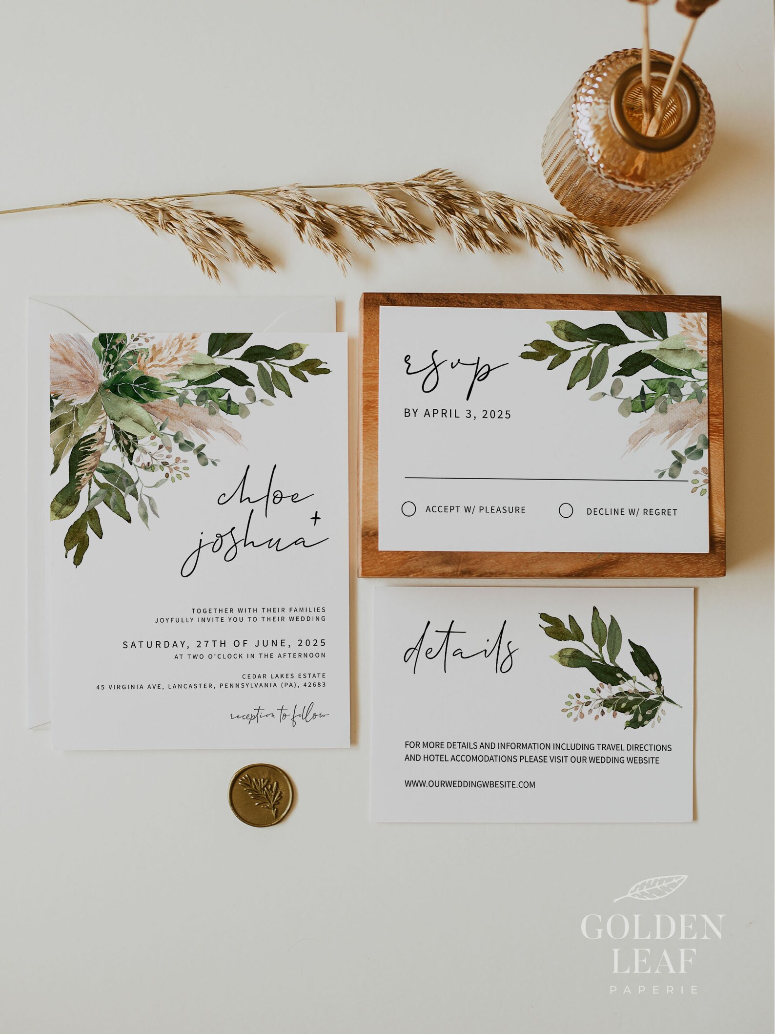 GREENERY Wedding Template Suite Printable Complete Boho - Etsy