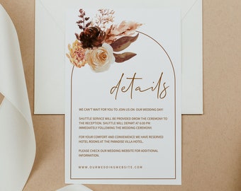 TERRACOTTA | Details Card, Printable Template, Boho Wedding Invite, Digital Download