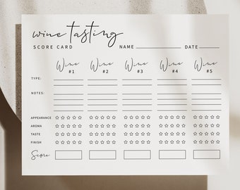 WINE | Tasting Card, Wine Tasting Score Card, Wine Tasting Notes, Printable, Modern Minimalist Score Sheet, Digital Download