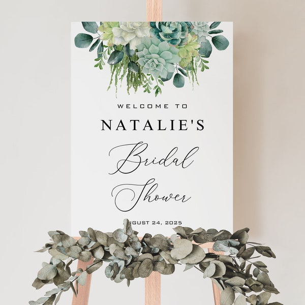 SUCCULENT | Bridal Shower Welcome Sign Template, Printable, Boho Greenery, Digital Download