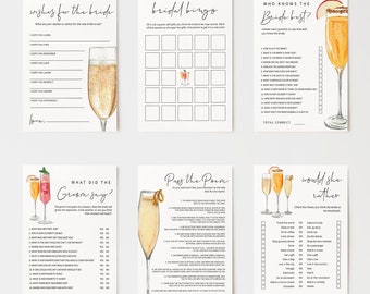 CHAMPAGNE | Bridal Shower Games Bundle, Printable Templates, Mimosa, Brunch & Bubbly, Modern Bachelorette Party Games, Digital Download