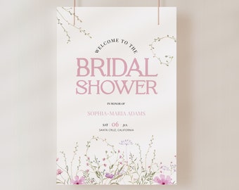 PINK WILDFLOWER | Bridal Shower Welcome Sign, Printable Template, Modern Signage, Digital Download