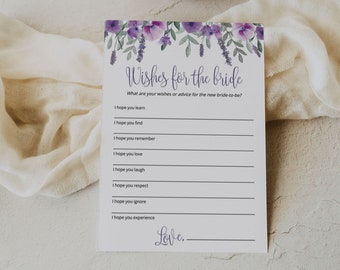 PURPLE | Wishes for Bride, Printable Bridal Shower Game, Lavender, Digital Download