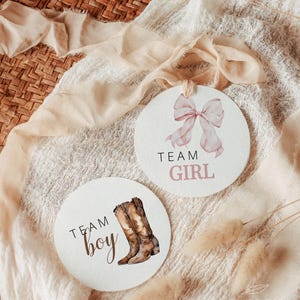 BOOTS OR BOWS | Team Boy or Girl What Will Baby Be, Sticker Labels, Western Themed Gender Reveal, Download
