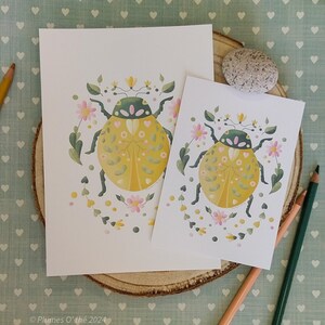 Carte postale ou Tirage A5 "Coccinelle de printemps", sur papier 300gr