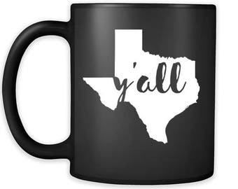 Texas cup Texas coffee mug - Y'all Texas mug - Texas coffee cup Texas state mug 11oz Black US State mugs