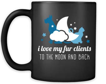 Mug Vet Tech gifts Veterinarian mug I love my fur clients to the moon and back mug - Vet Nurse coffee mug Veterinary coffee cup Black (11oz)