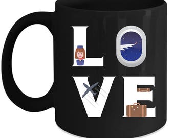 Hôtesse de l’amour de vol cadeau, Noël, anniversaire présent pour hôtesse de l’aviation Mug noir