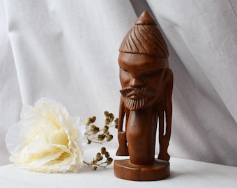 Vintage Hand-Carved Persian Man Figurine, Wooden Decor