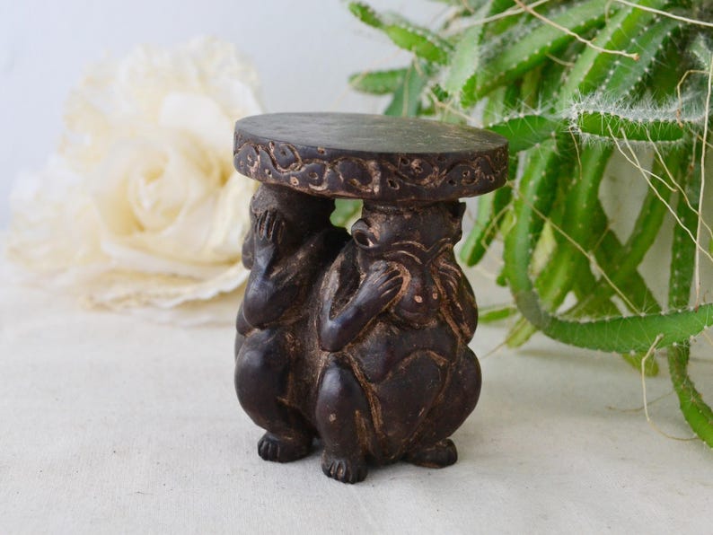 Monkey Stand Vintage Hand Carved Wooden Candle Stand, See No Evil Monkeys - Etsy