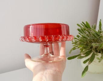 Vintage Murano glass bonbon bowl red pedestal dish Italian