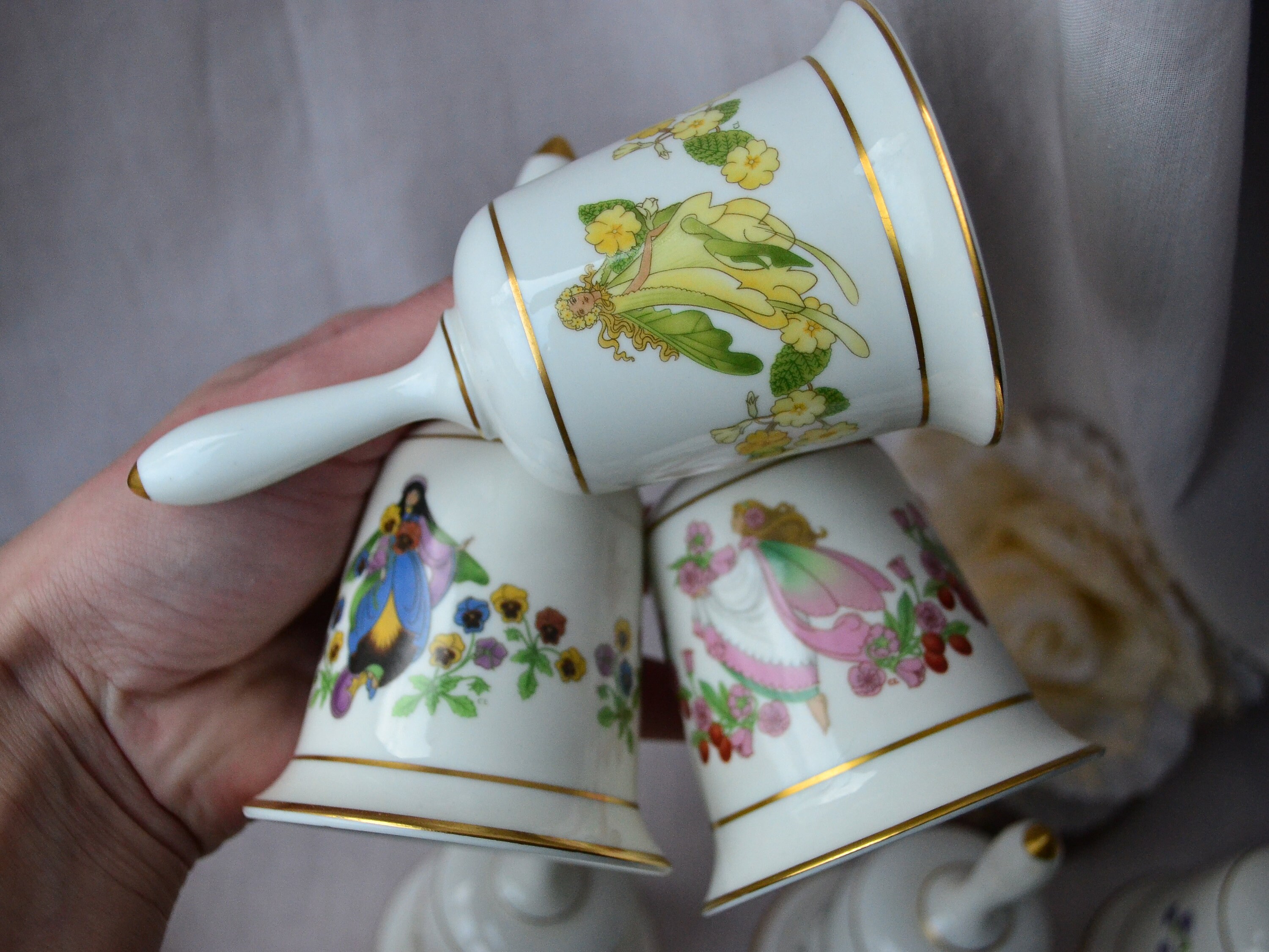 【希少】FRANKLIN PORCELAIN 花の妖精 磁器製ベルコレクション Franklin Porcelain Enchanted 12 Set Flower Bells Fairy Bells