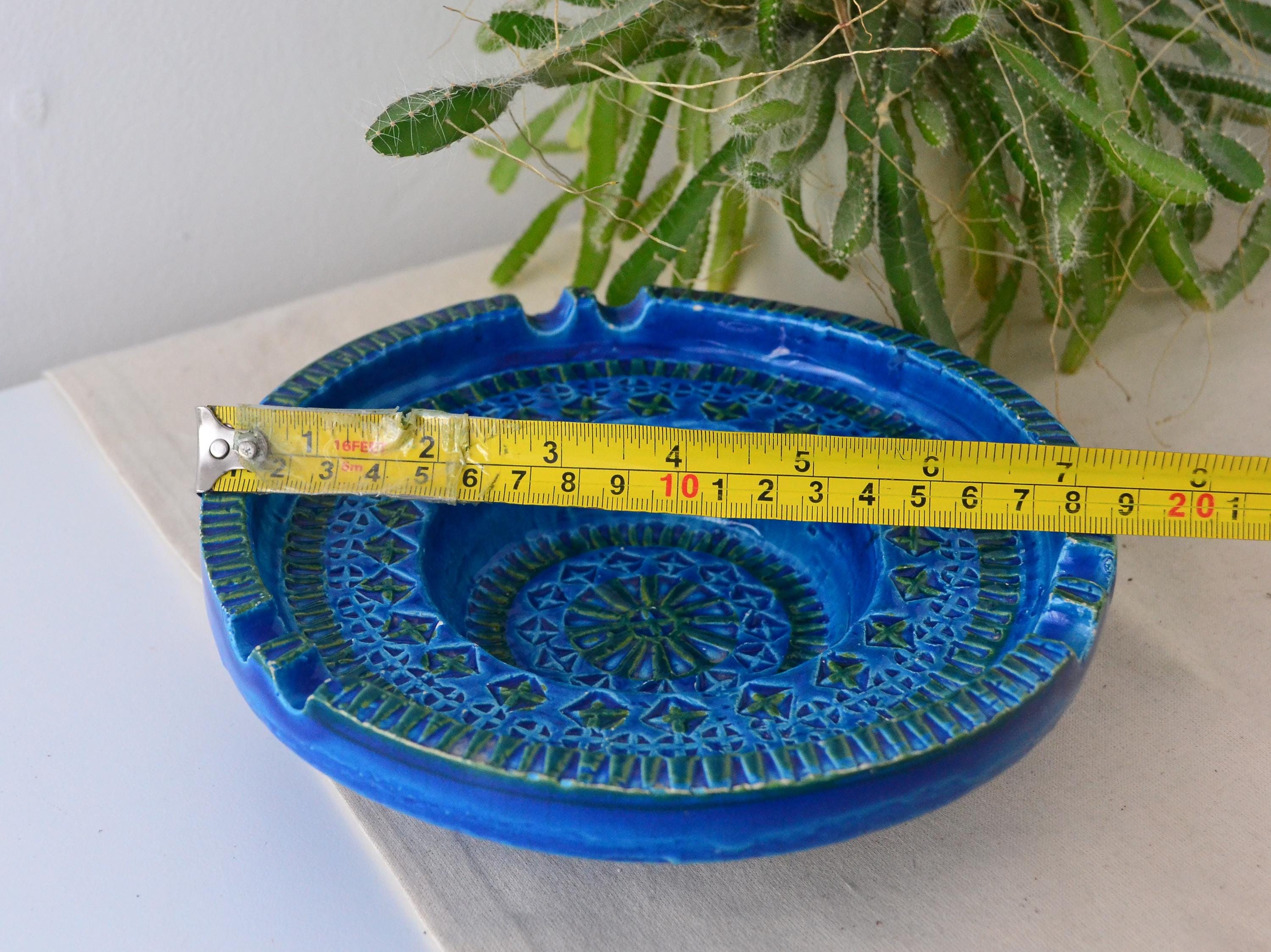 『ミッドセンチュリー』ビトッシ モンドリアン 皿ジオメトリックデザイン 19cm Blue Ceramic Ashtray Rimini Style Geometric Pattern Mid
