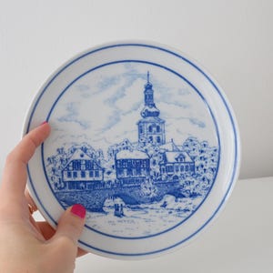 Vintage Hutschenreuther German porcelain plate winter village | Bruckenhauser blue white collectible