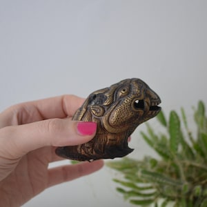 Vintage oriental dragon furniture handle decorative brass | Unique Asian carved dragon head