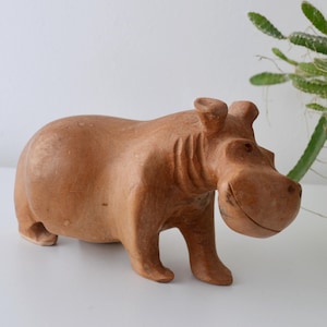 Wooden hippopotamus figurine carved hippo ornament hippo figurine hippo gift