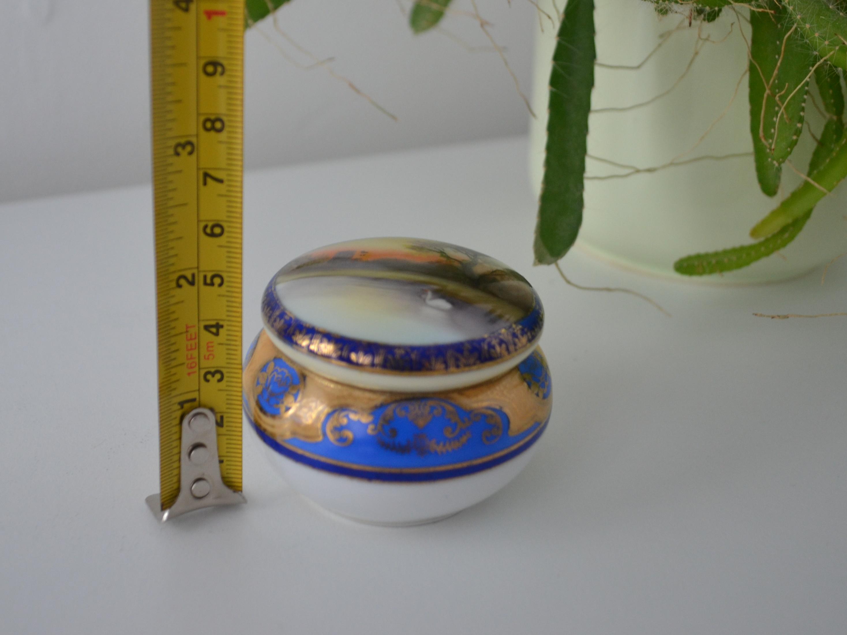 Vintage Noritake Japan Trinket Box | Hand-painted Cobalt Blue Gold
