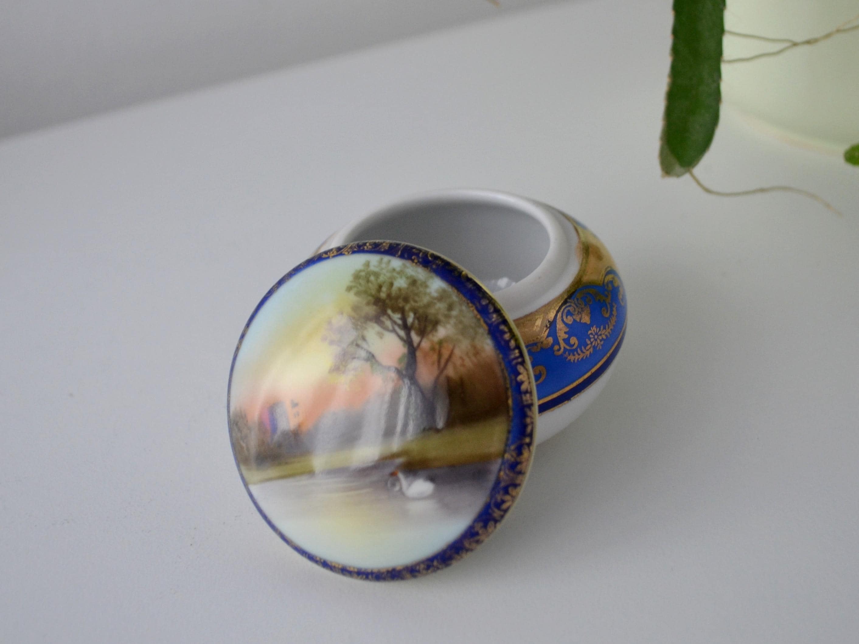Vintage Noritake Japan Trinket Box | Hand-painted Cobalt Blue Gold