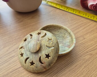 Zeepsteen doos steen zon maan doos zeepsteen vintage doos wierook decor bloembak steen bloem steen olifant sieradendoos