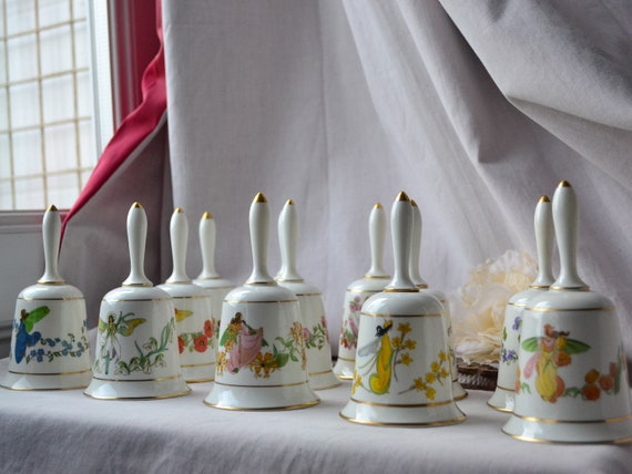 Franklin Porcelain Enchanted 12 Set Flower Bells Fairy Bells
