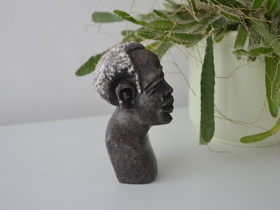 Vintage Signed Soapstone Carved African Bust Figurine - Etsy