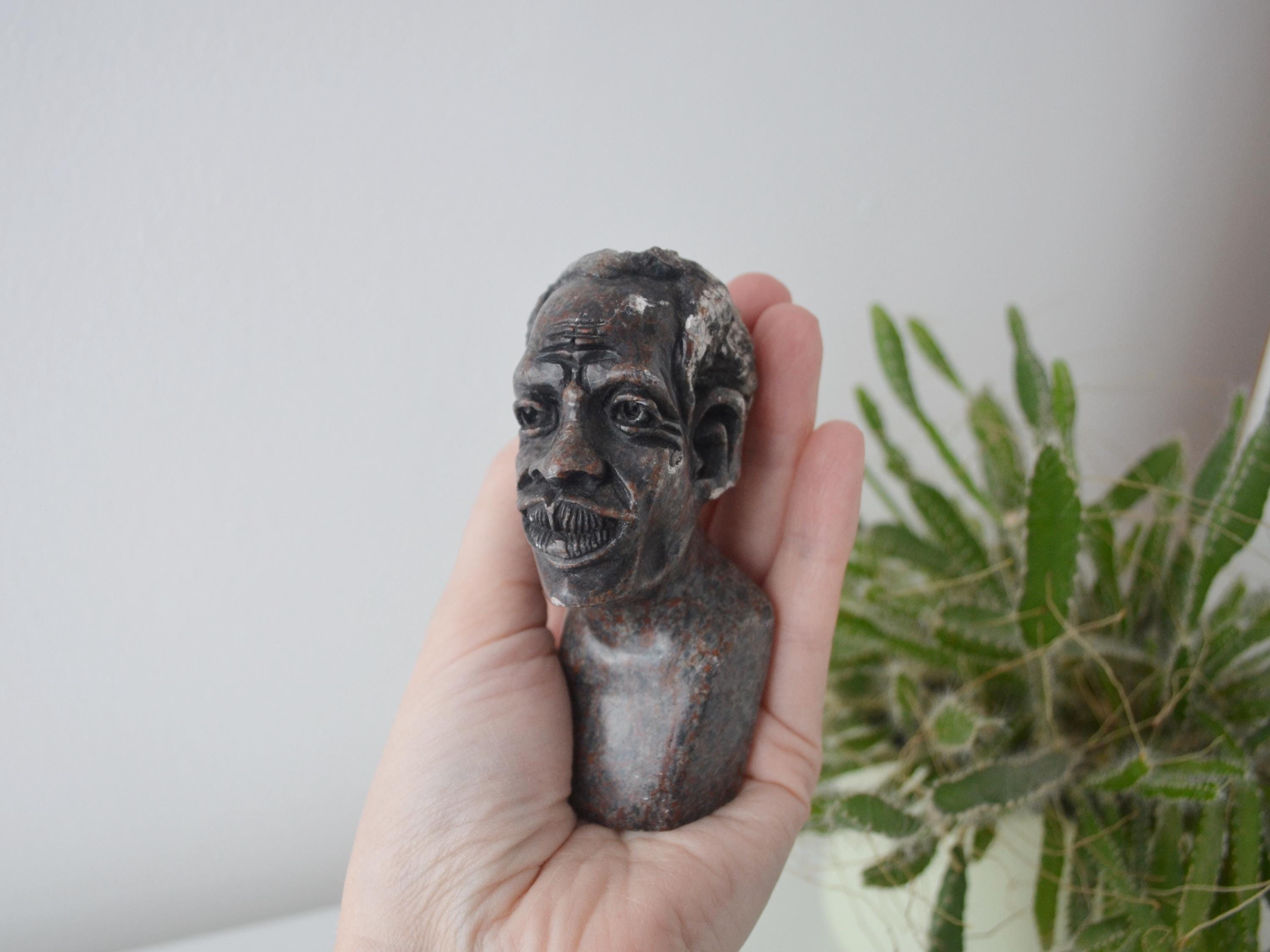 Vintage Signed Soapstone Carved African Bust Figurine - Etsy