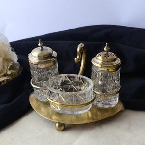 Vintage Salz und Pfefferstreuer Set versilbert Vintage Tischset Glasstreuer Gewürzstreuer Condiment Caddy