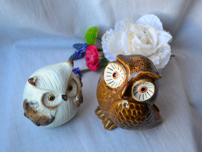 Owl set ornament vintage owl gift ceramic owl figurine owl decor for him owl statue owl stand bird decoration owl pottery ornament brown owl
