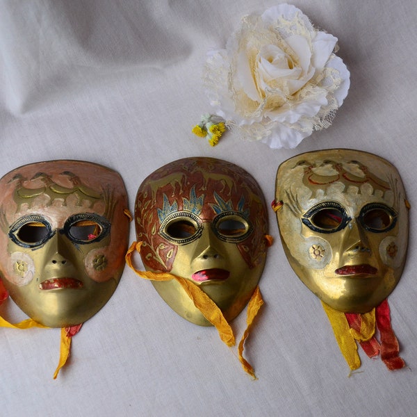 Brass mask set vintage gift for actor Shakespeare mask theatre symbol theatre gift woman face mask poet gift dreamer gift dramma art deco