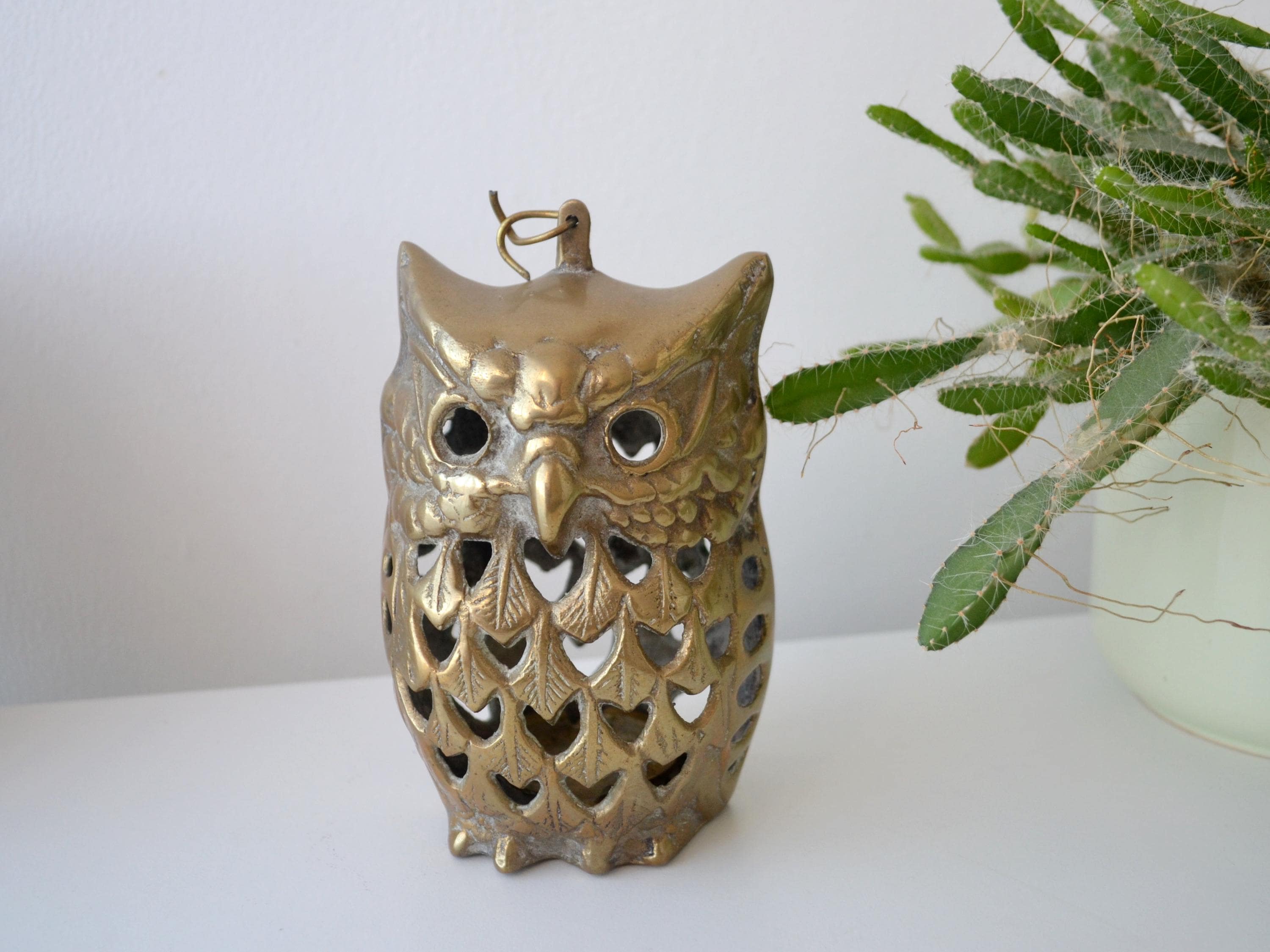 Vintage Brass Owl Candle Holder, Bird Decor Tea Light Lantern - Etsy