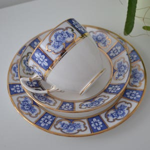 Royal Albert England Tea Trio | Blue White Bone China | Vintage Crown China | Classic English Afternoon Tea