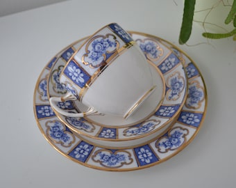 Royal Albert England Tea Trio | Blue White Bone China | Vintage Crown China | Classic English Afternoon Tea