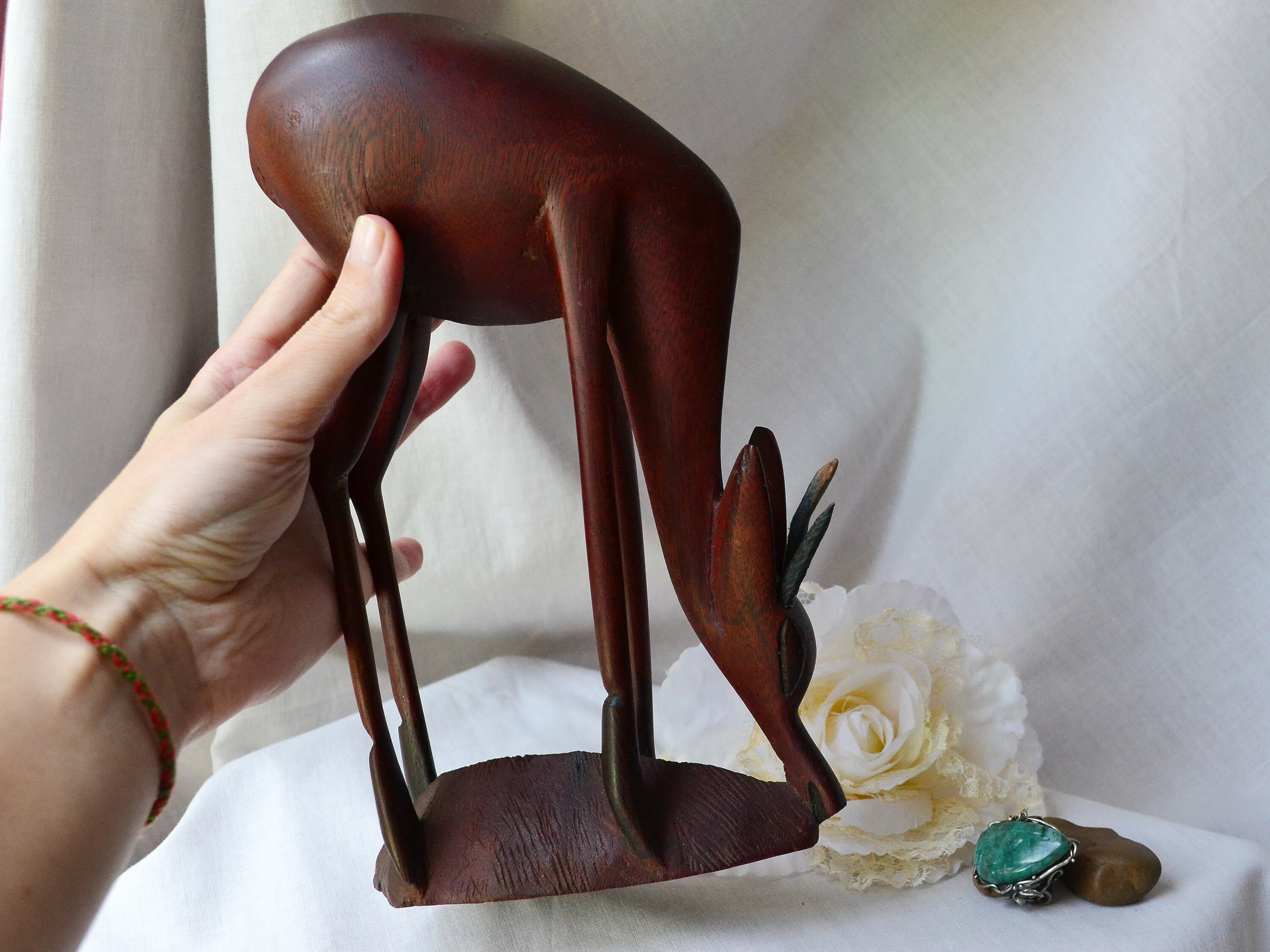 木製の鹿の置物、木製の鹿、山羊座の置物、山羊座のギフト、木製の山羊