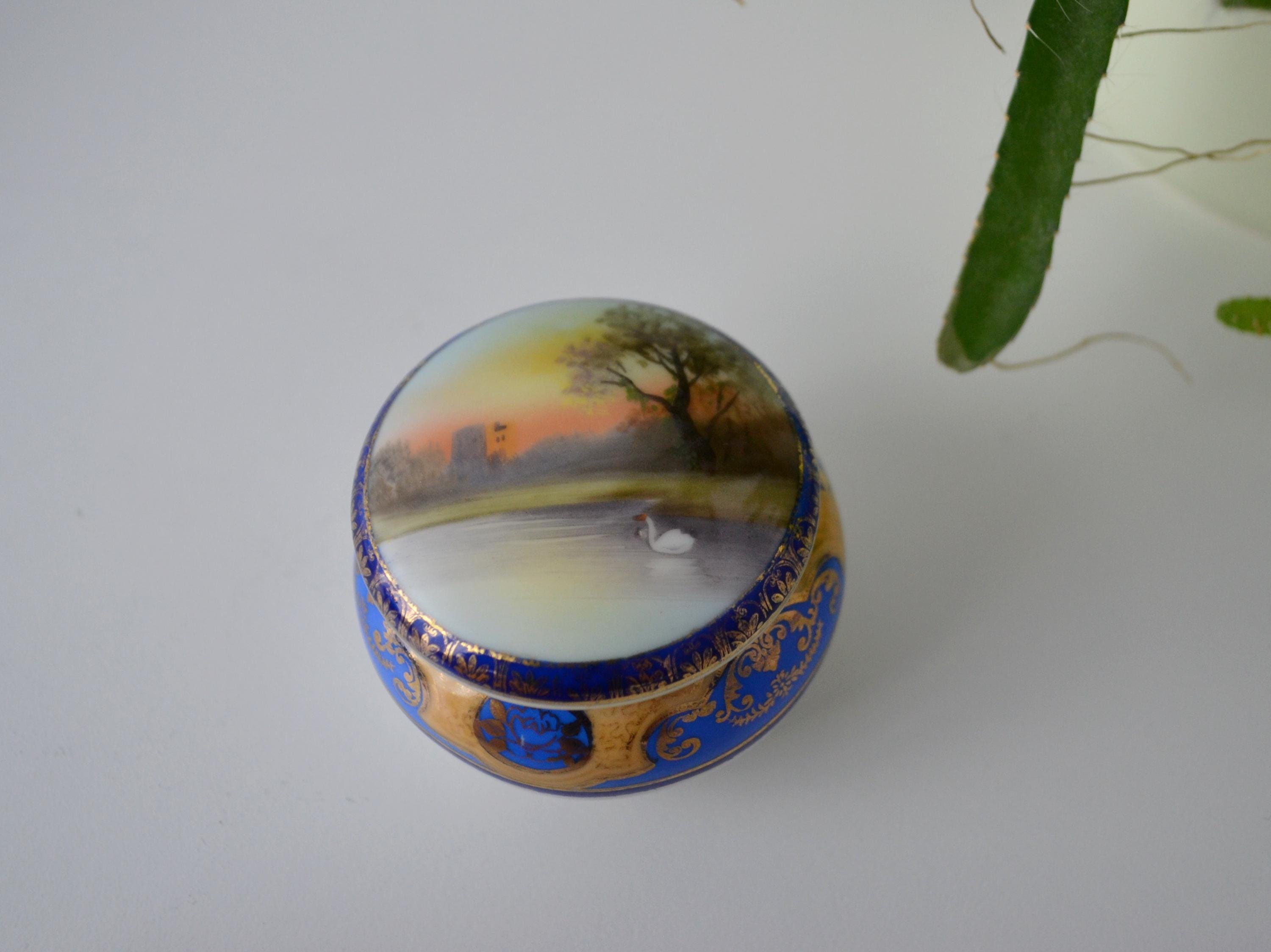 Vintage Noritake Japan Trinket Box | Hand-painted Cobalt Blue Gold