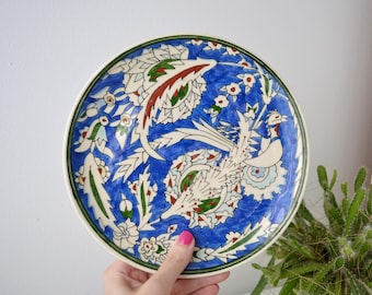 Vintage Kutahya Turkish ceramic wall plate hand painted | Traditional blue white decorative