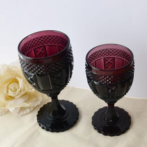 Art Deco ruby glass goblets set of 2 vintage wine glass goblets.