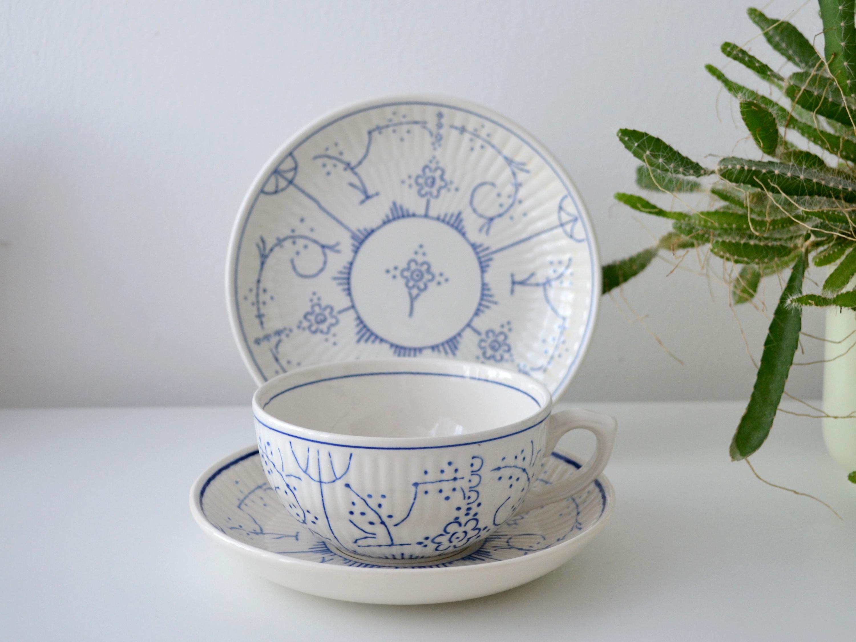 2 Royal Boch Copenhague Trio Sets Blue White Belgian Vintage Tea
